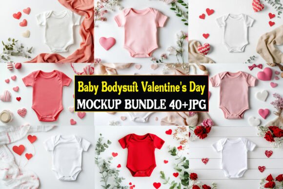 Baby Bodysuit Valentines Mockup Bundle 1 - Graphics for Product Mockups