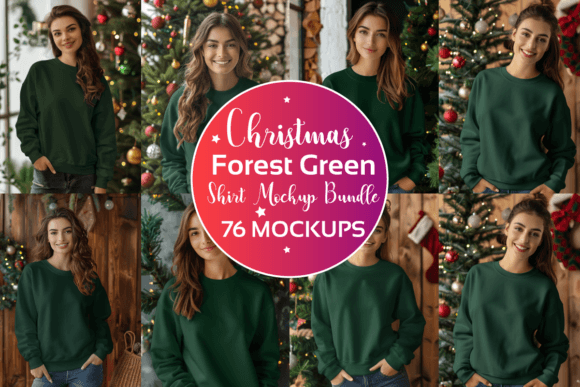 Christmas Forest Green Shirt Mockup Bundle for Product Mockups and Graphics