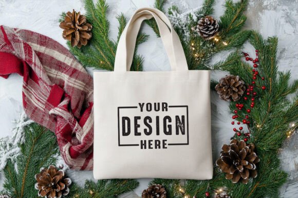 Christmas Tote Bag Mockup for Graphics and Product Mockups