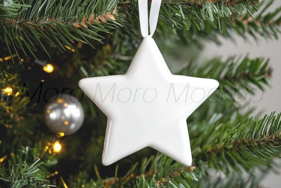Christmas White Star Ceramic Ornament Mockup for Graphics and Product Mockups