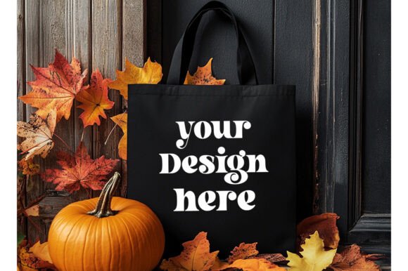 Halloween Black Tote Bag Mockup 3 - Graphics for Product Mockups